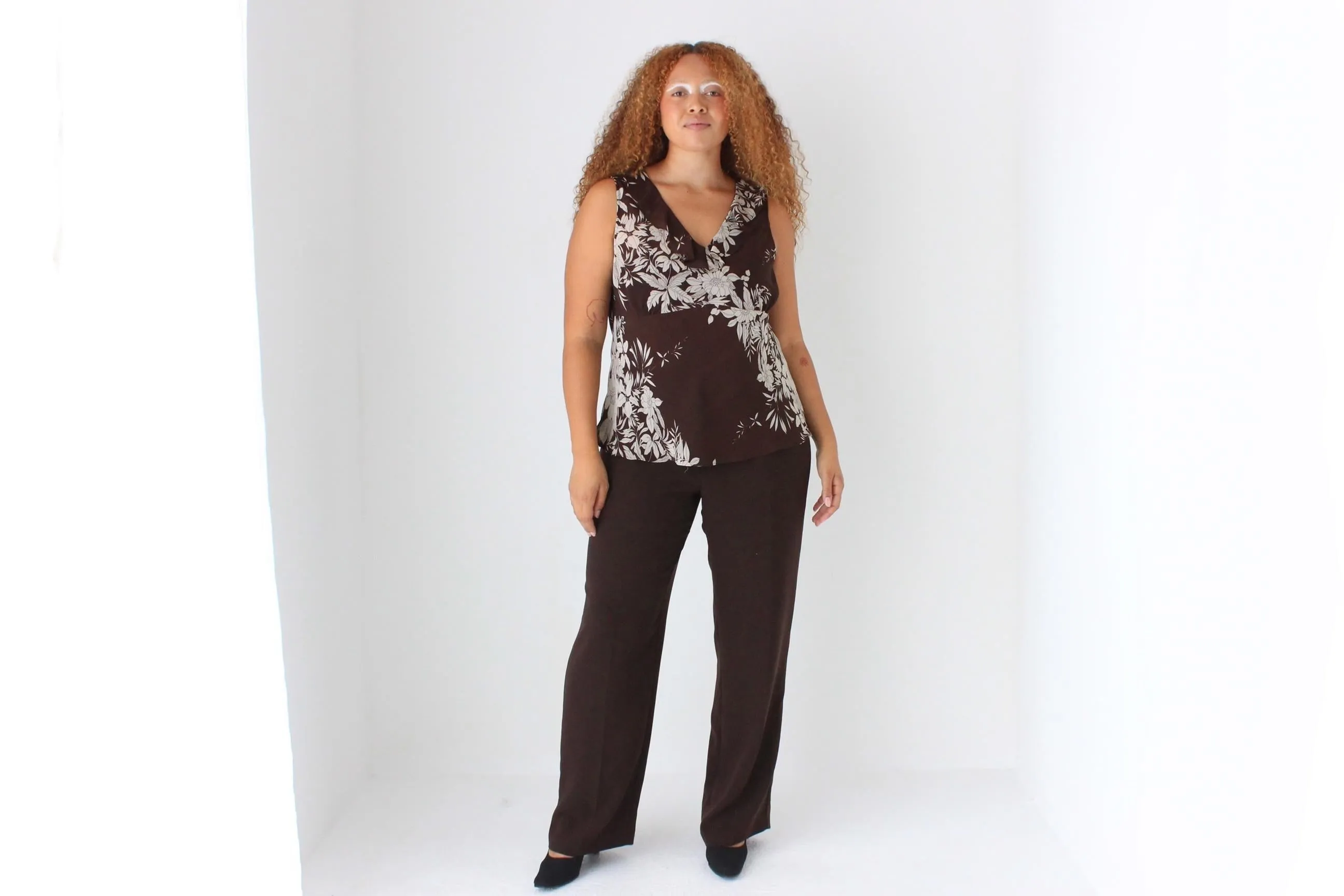 90s Minimal Chocolate Crepe Wide Leg Trousers