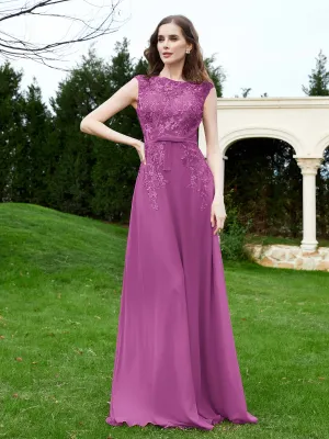 A-Line Chiffon Dress with Flower Appliqued Orchid Plus Size