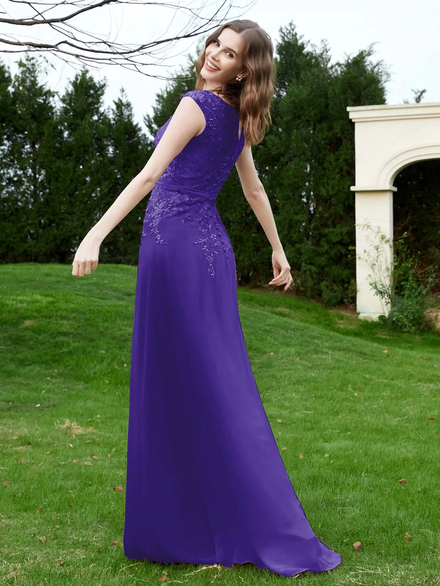 A-Line Chiffon Dress with Flower Appliqued Regency