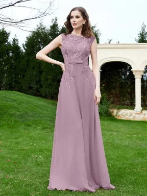 A-Line Chiffon Dress with Flower Appliqued Vintage Mauve Plus Size
