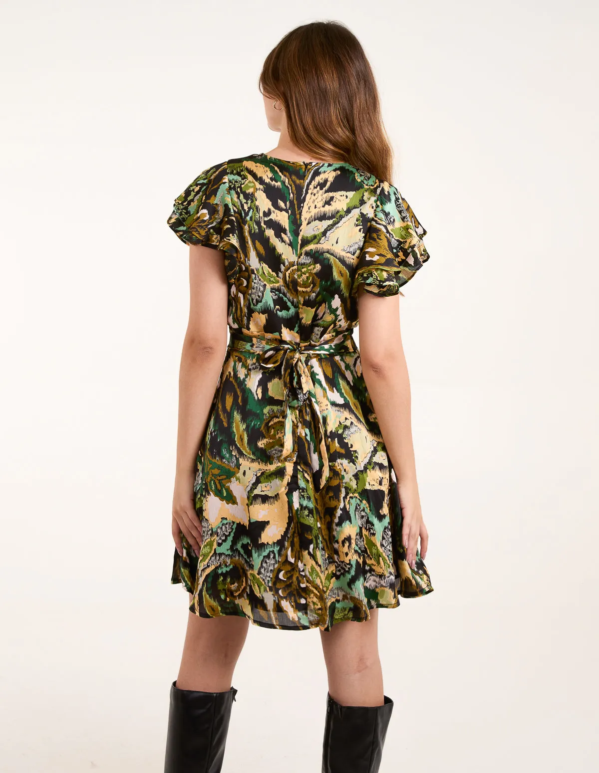 Abstract Angel Sleeve Wrap Mini Dress