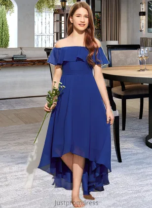Alena A-Line Off-the-Shoulder Asymmetrical Chiffon Junior Bridesmaid Dress With Cascading Ruffles HHP0013338