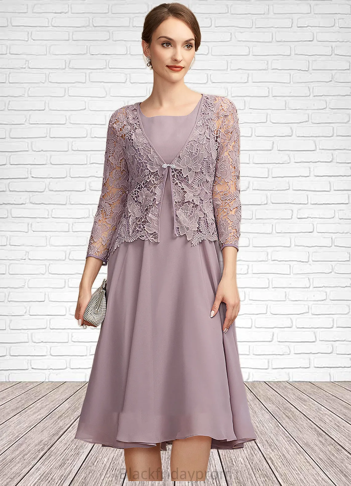 Alexa A-Line Square Neckline Knee-Length Chiffon Mother of the Bride Dress BF2126P0014940