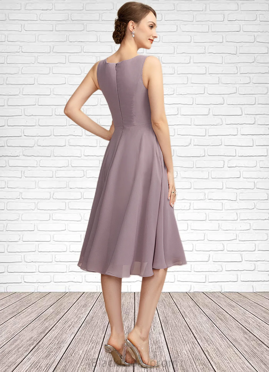 Alexa A-Line Square Neckline Knee-Length Chiffon Mother of the Bride Dress BF2126P0014940