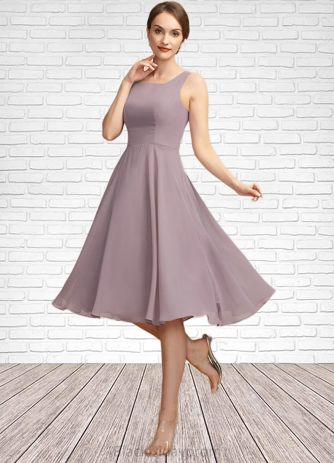 Alexa A-Line Square Neckline Knee-Length Chiffon Mother of the Bride Dress BF2126P0014940
