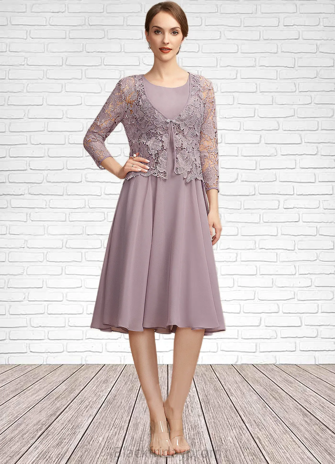Alexa A-Line Square Neckline Knee-Length Chiffon Mother of the Bride Dress BF2126P0014940