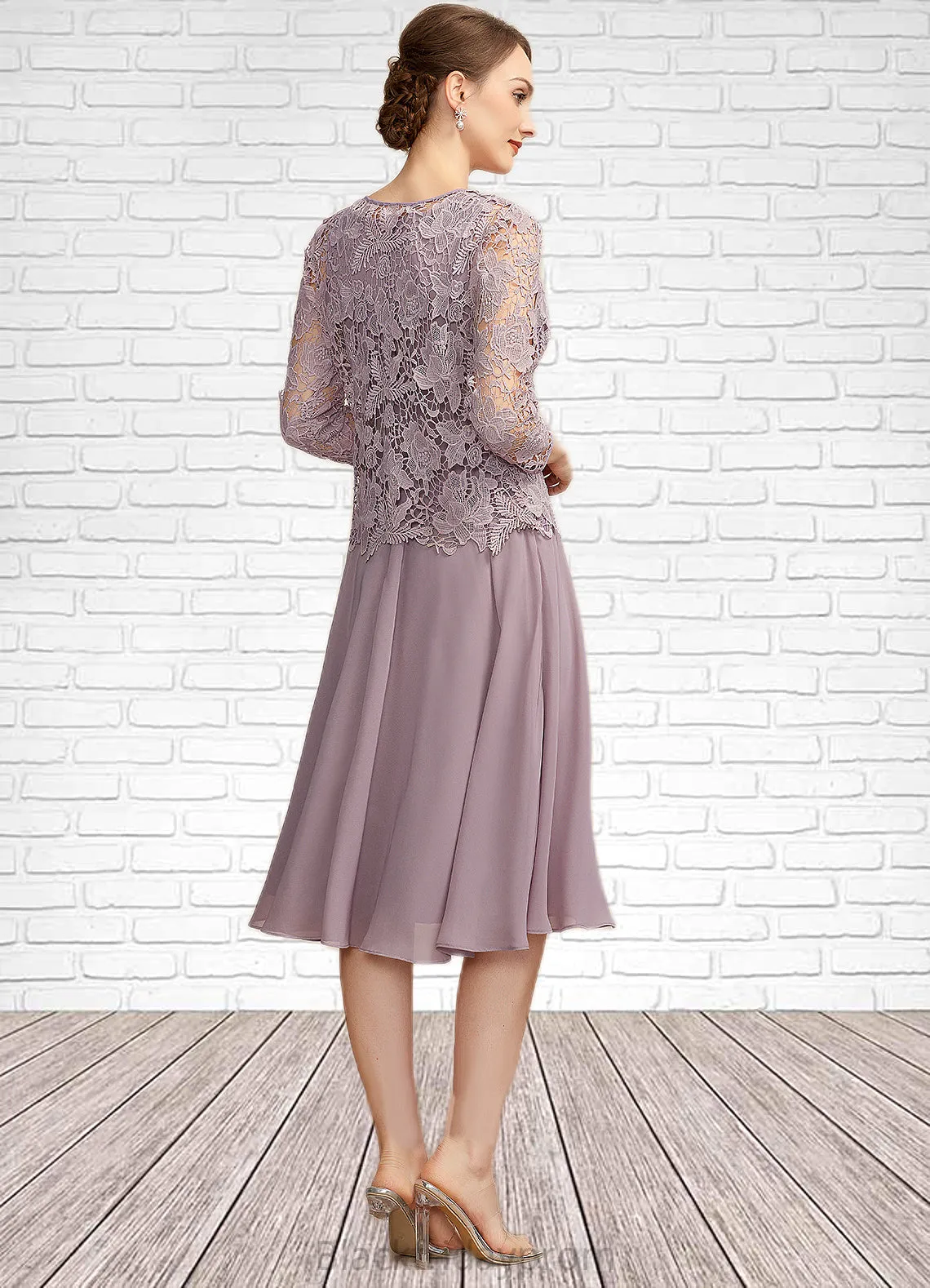 Alexa A-Line Square Neckline Knee-Length Chiffon Mother of the Bride Dress BF2126P0014940