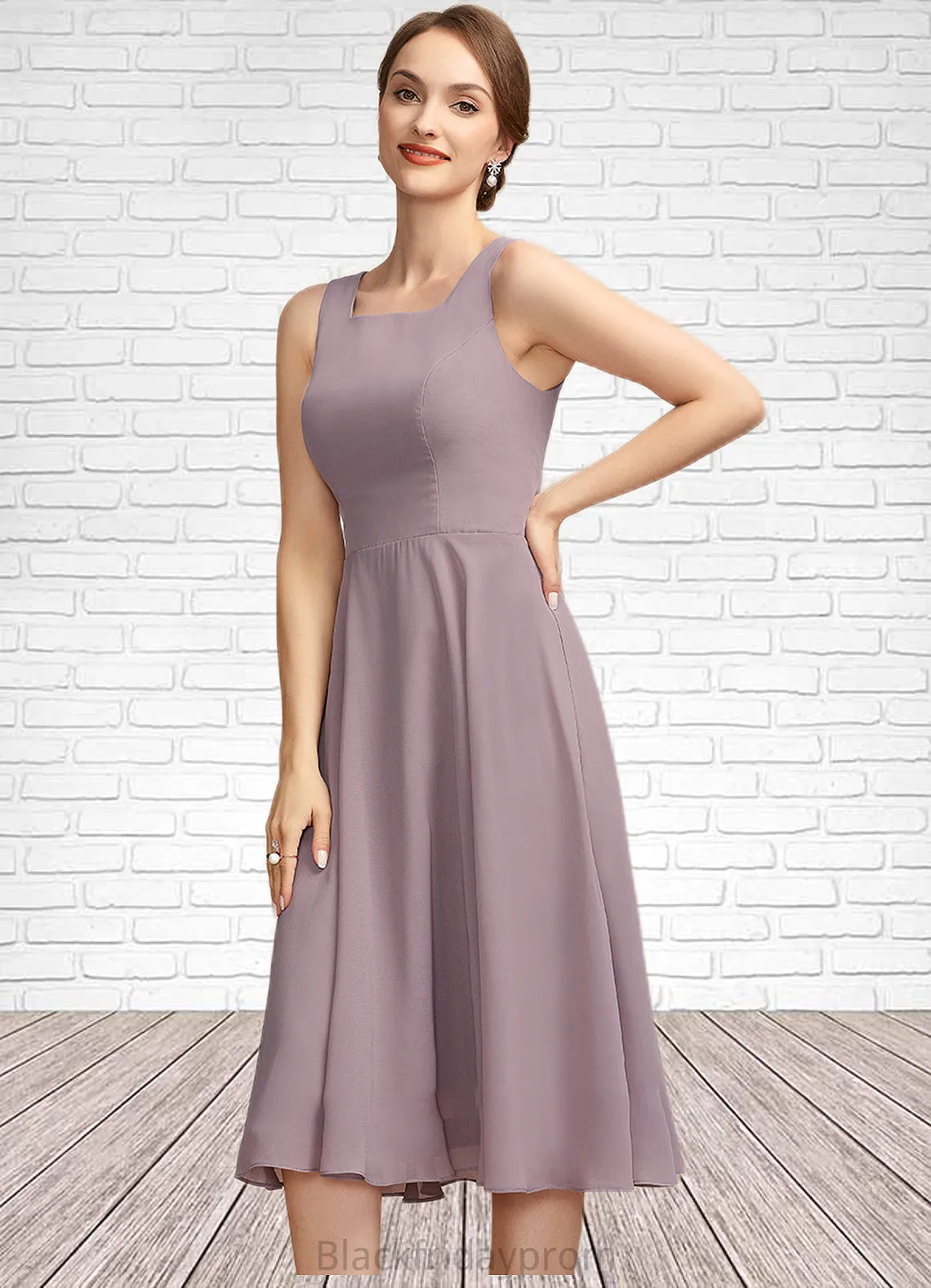 Alexa A-Line Square Neckline Knee-Length Chiffon Mother of the Bride Dress BF2126P0014940