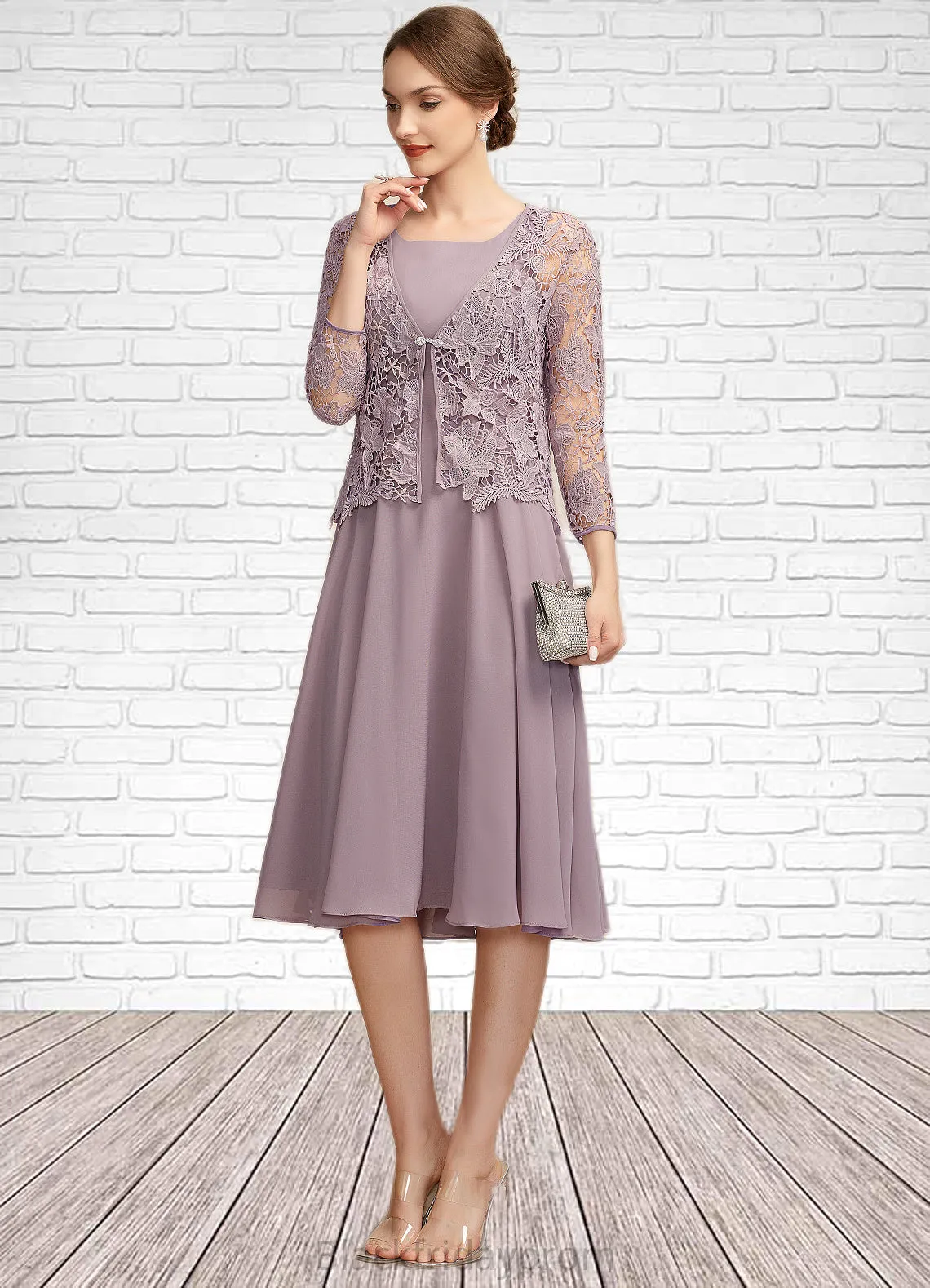 Alexa A-Line Square Neckline Knee-Length Chiffon Mother of the Bride Dress BF2126P0014940