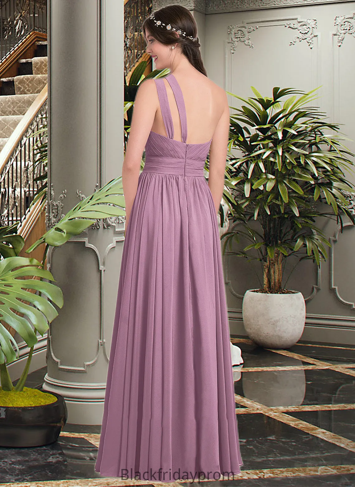 Alexia A-line One Shoulder Floor-Length Chiffon Bridesmaid Dress With Ruffle BF2P0013080