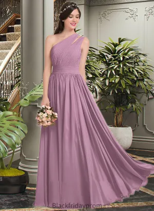 Alexia A-line One Shoulder Floor-Length Chiffon Bridesmaid Dress With Ruffle BF2P0013080