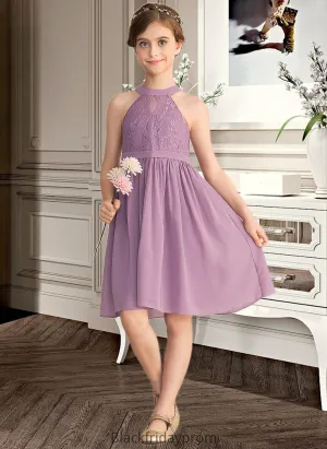 Alissa A-Line Scoop Neck Knee-Length Chiffon Lace Junior Bridesmaid Dress BF2P0013401