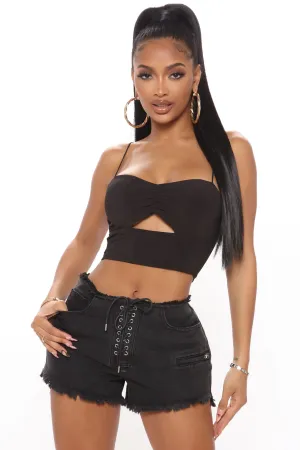 Alternative Rock Lace Up Denim Shorts - Black
