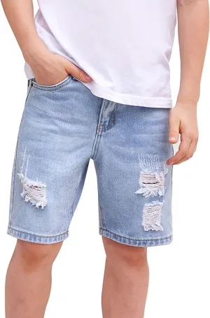 Arshiner Boys Ripped Denim Shorts Boys Straight Distressed Jeans Shorts Summer Casual Short with Pocket for Boys
