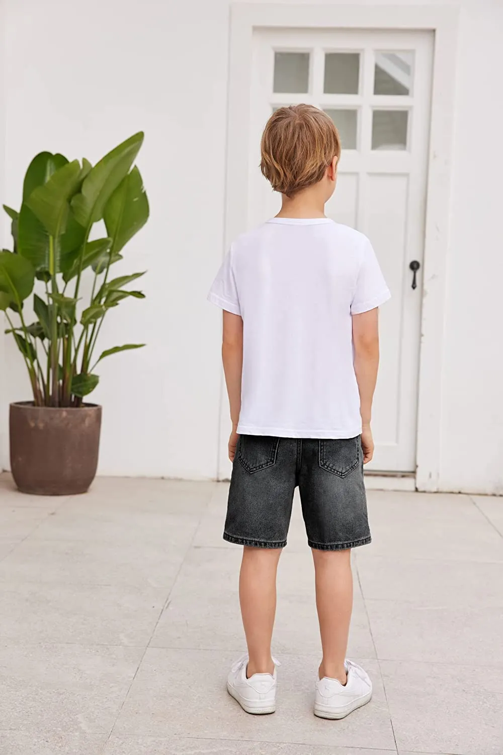 Arshiner Boys Ripped Denim Shorts Boys Straight Distressed Jeans Shorts Summer Casual Short with Pocket for Boys