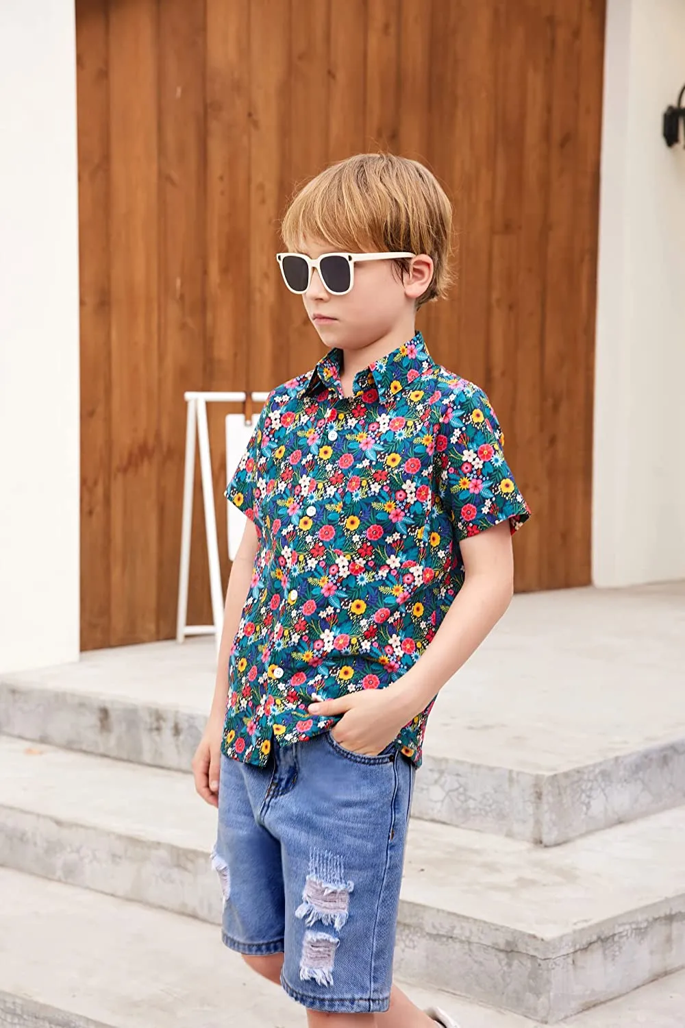 Arshiner Boys Ripped Denim Shorts Boys Straight Distressed Jeans Shorts Summer Casual Short with Pocket for Boys