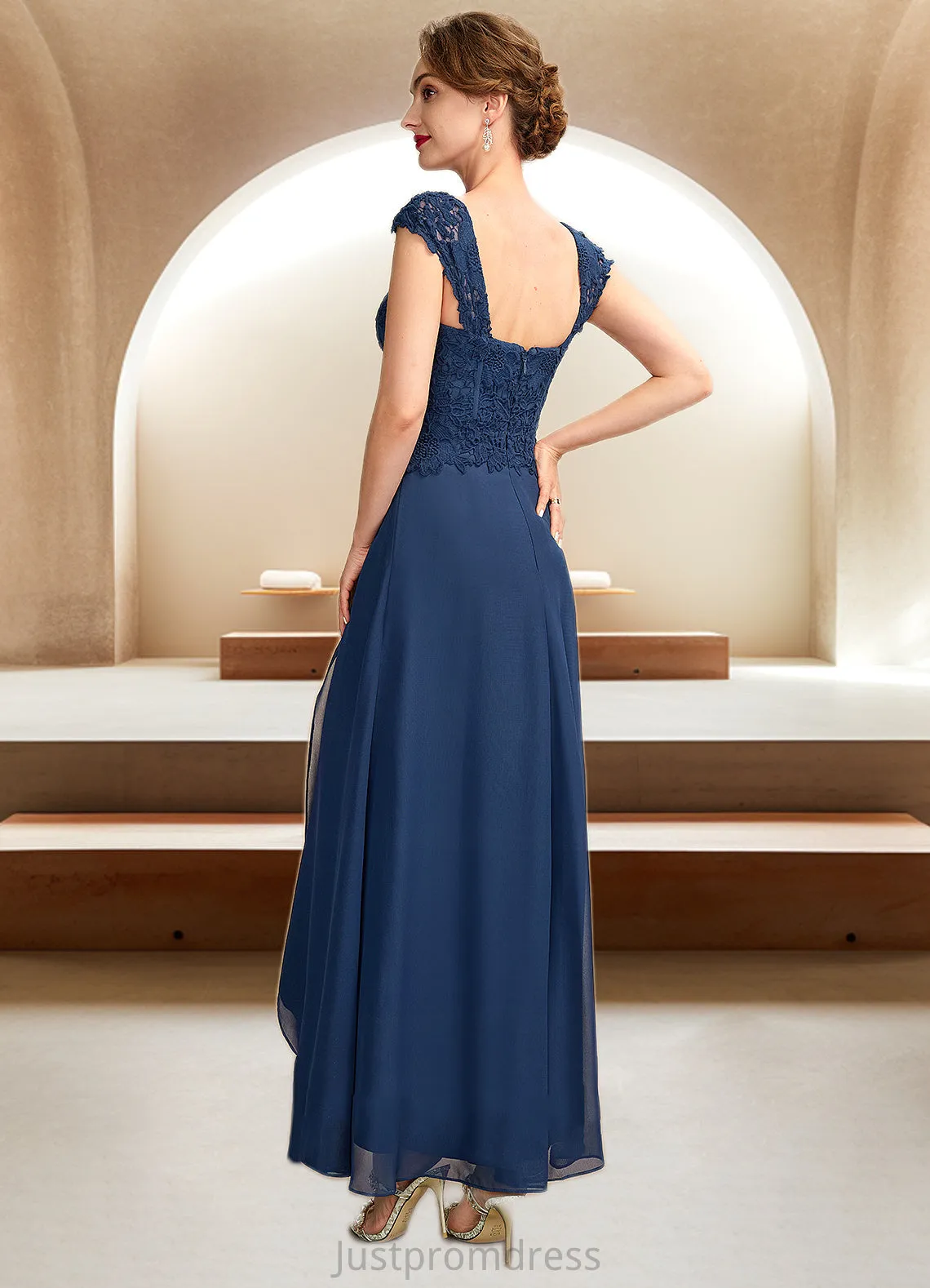 Aurora A-Line Square Neckline Asymmetrical Chiffon Lace Mother of the Bride Dress HH126P0015034