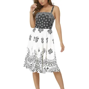 Bandana Art Sleeveless Square Neck Flare Hem Midi Dress