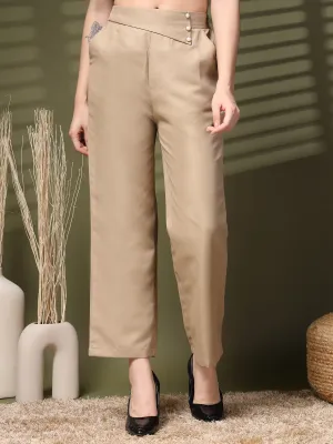 Beige Solid Loose Fit Trousers