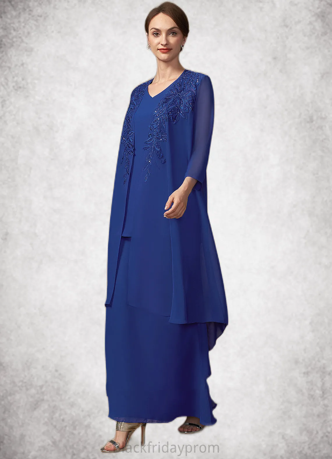 Beryl A-line V-Neck Ankle-Length Chiffon Mother of the Bride Dress BF2126P0014729