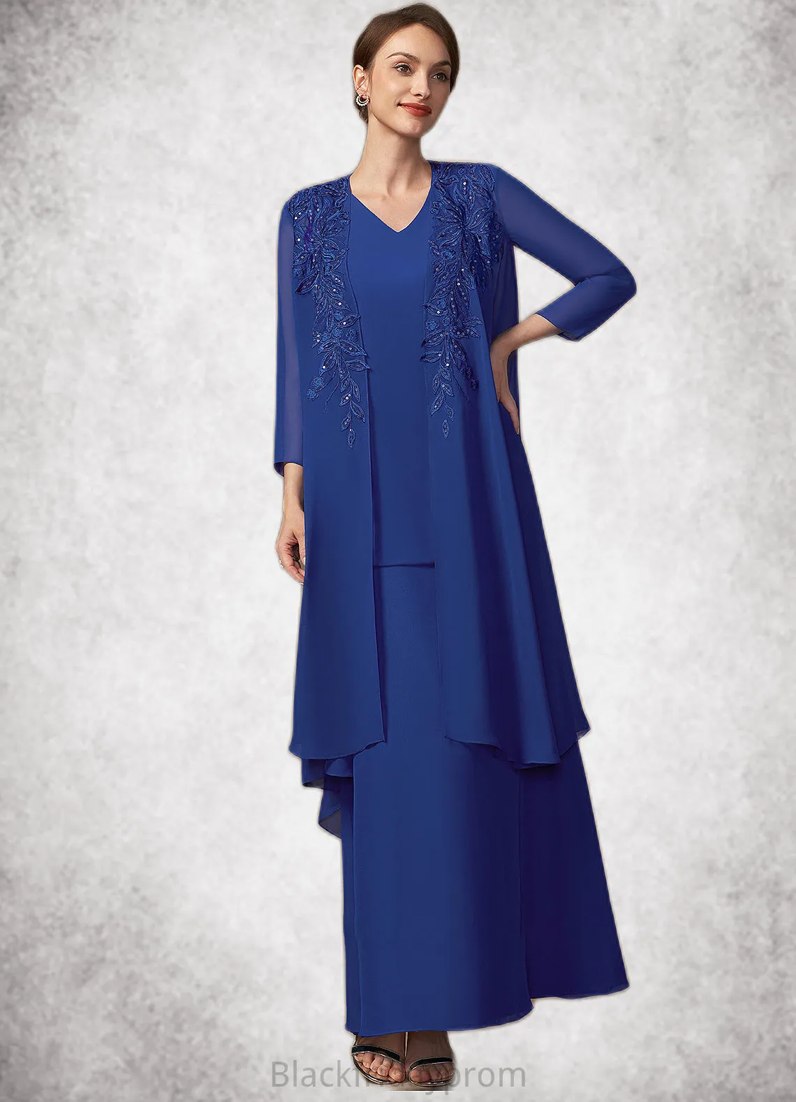 Beryl A-line V-Neck Ankle-Length Chiffon Mother of the Bride Dress BF2126P0014729