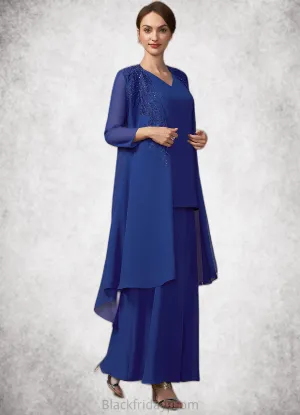 Beryl A-line V-Neck Ankle-Length Chiffon Mother of the Bride Dress BF2126P0014729
