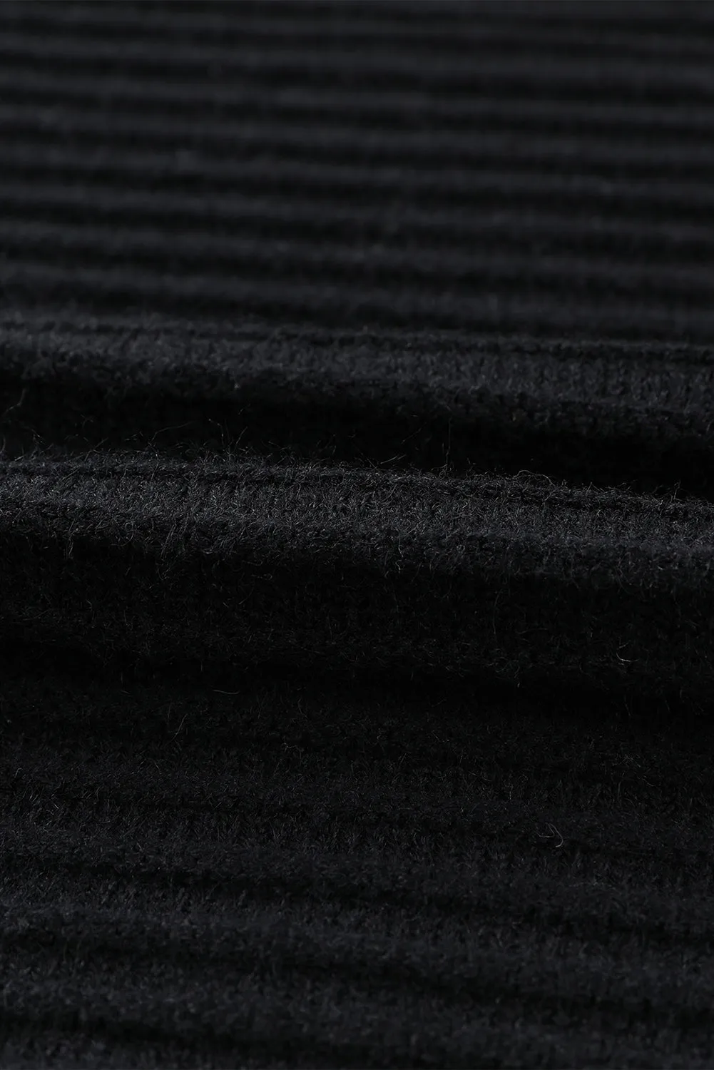 Black Horizontal Rib Knitted Open Front Hooded Cardigan