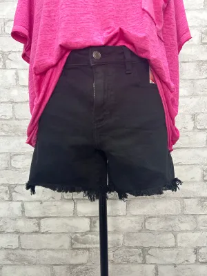 Black Shorts with Uneven Fray Hem