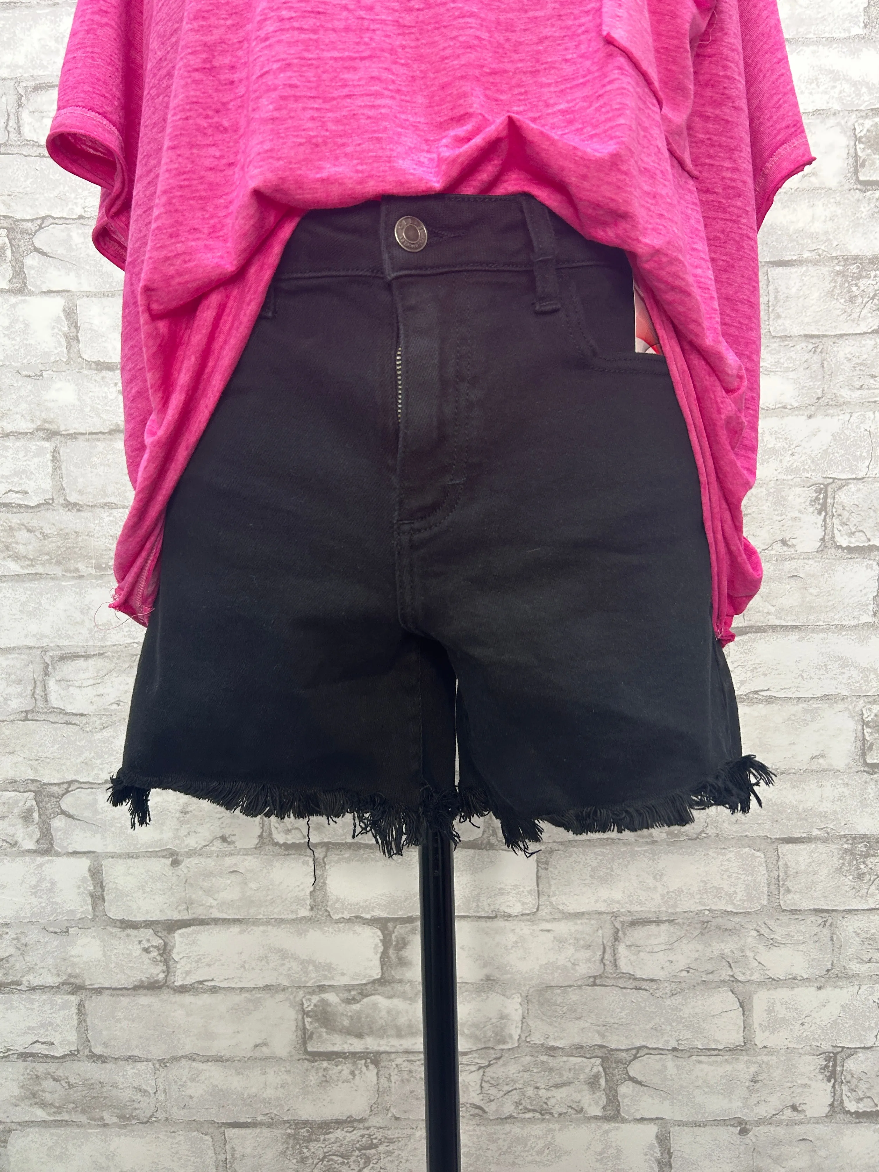 Black Shorts with Uneven Fray Hem