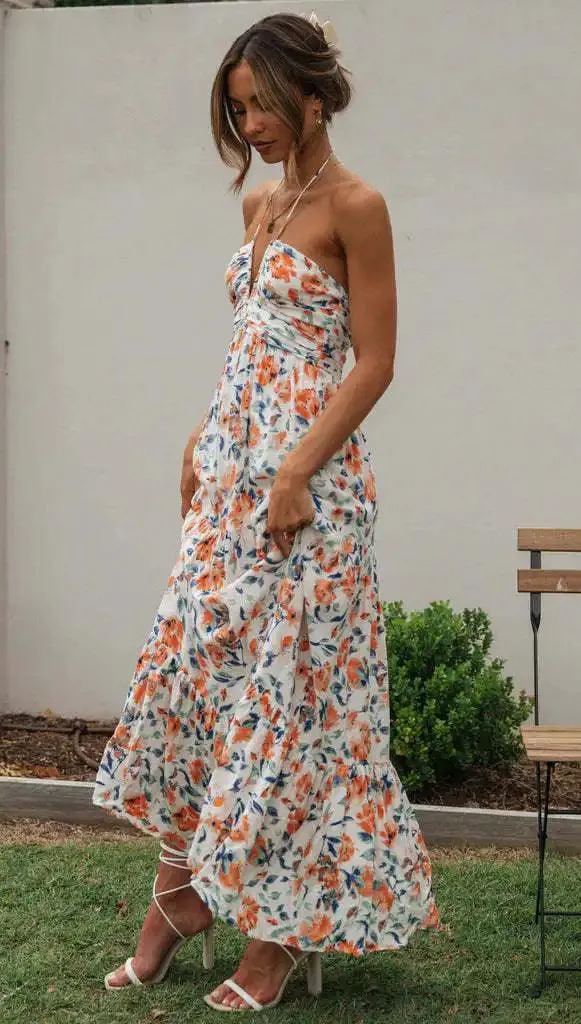 Bohemian Summer Chiffon Halter Dress