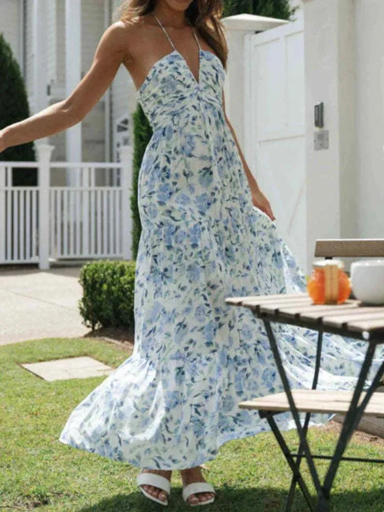 Bohemian Summer Chiffon Halter Dress
