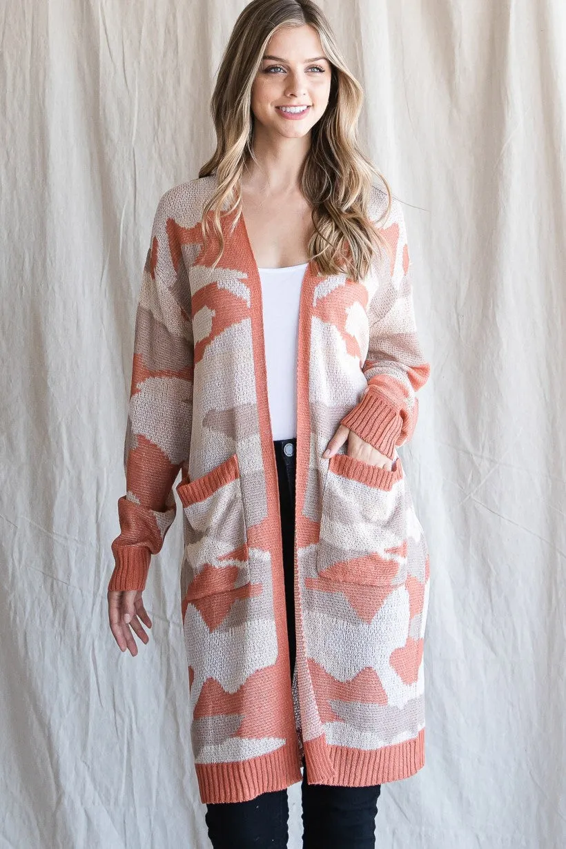 Brick by Brick Long Duster Camo Cardigan
