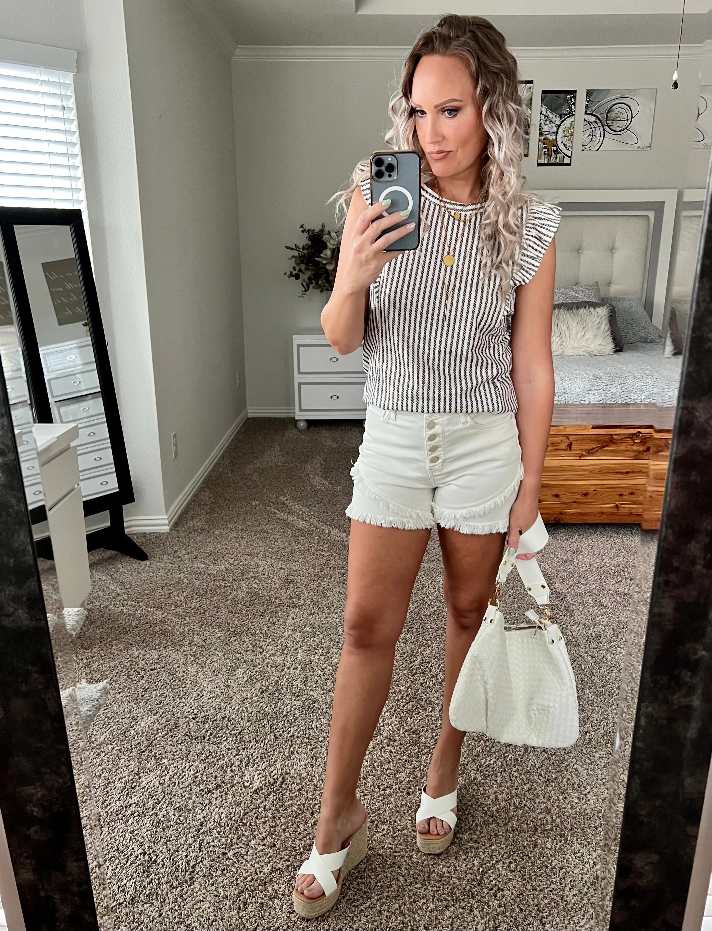 Button Fly Tulip Hem Distressed White Judy Blue shorts