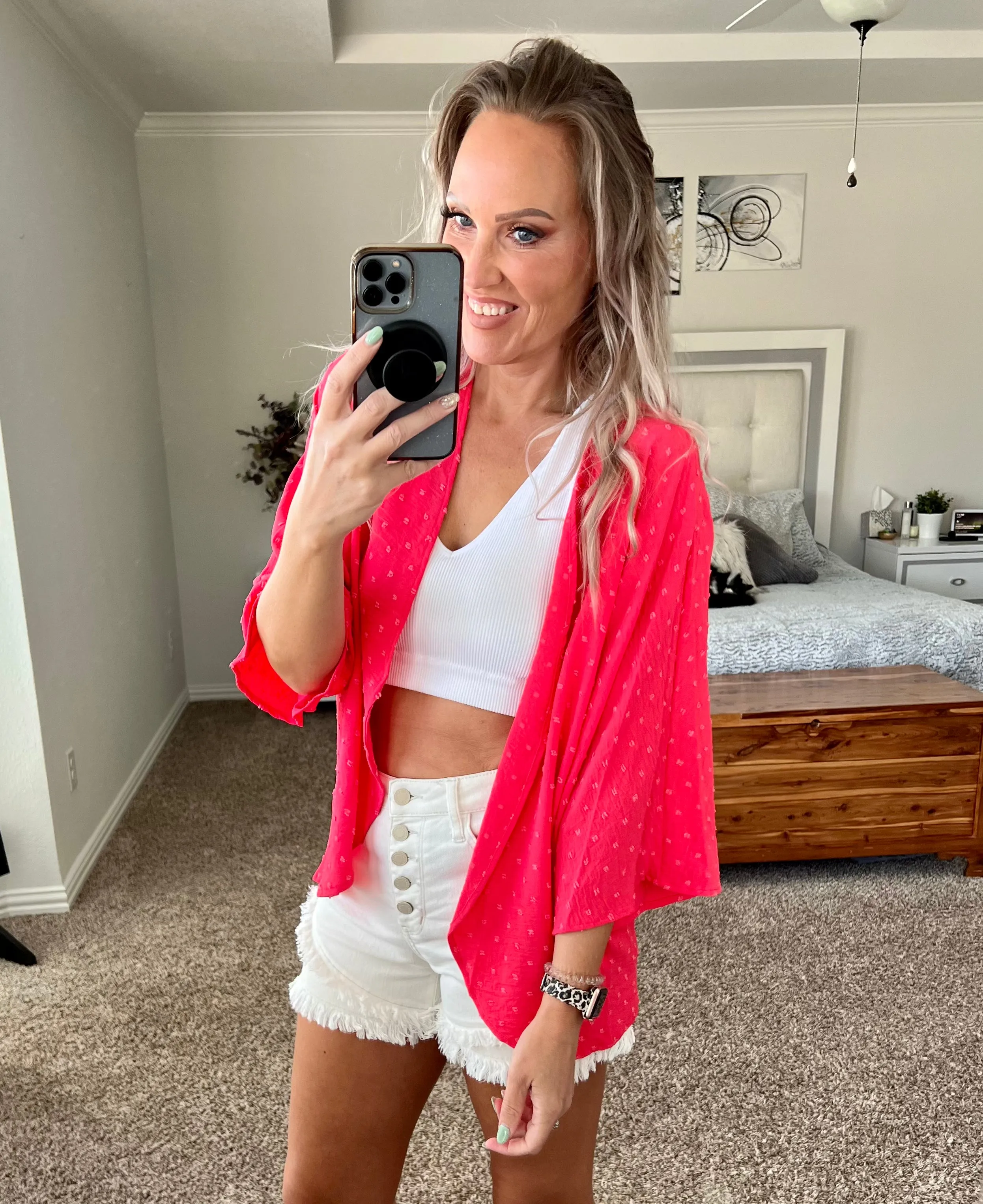 Button Fly Tulip Hem Distressed White Judy Blue shorts