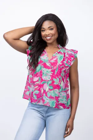 Caballero Collection Isabel Raspberry Floral Top