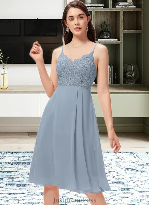Caitlin A-Line V-neck Knee-Length Chiffon Lace Bridesmaid Dress HHP0013032
