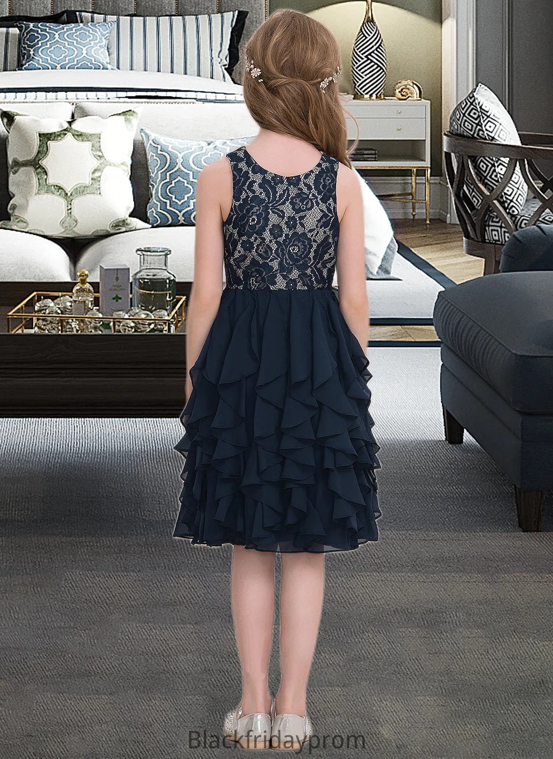 Carissa A-Line Scoop Neck Knee-Length Chiffon Junior Bridesmaid Dress With Cascading Ruffles BF2P0013543