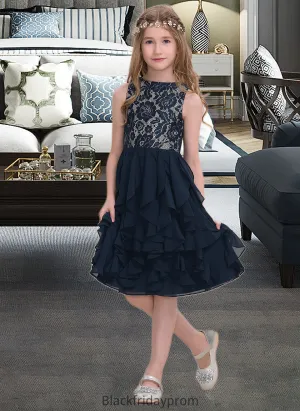 Carissa A-Line Scoop Neck Knee-Length Chiffon Junior Bridesmaid Dress With Cascading Ruffles BF2P0013543