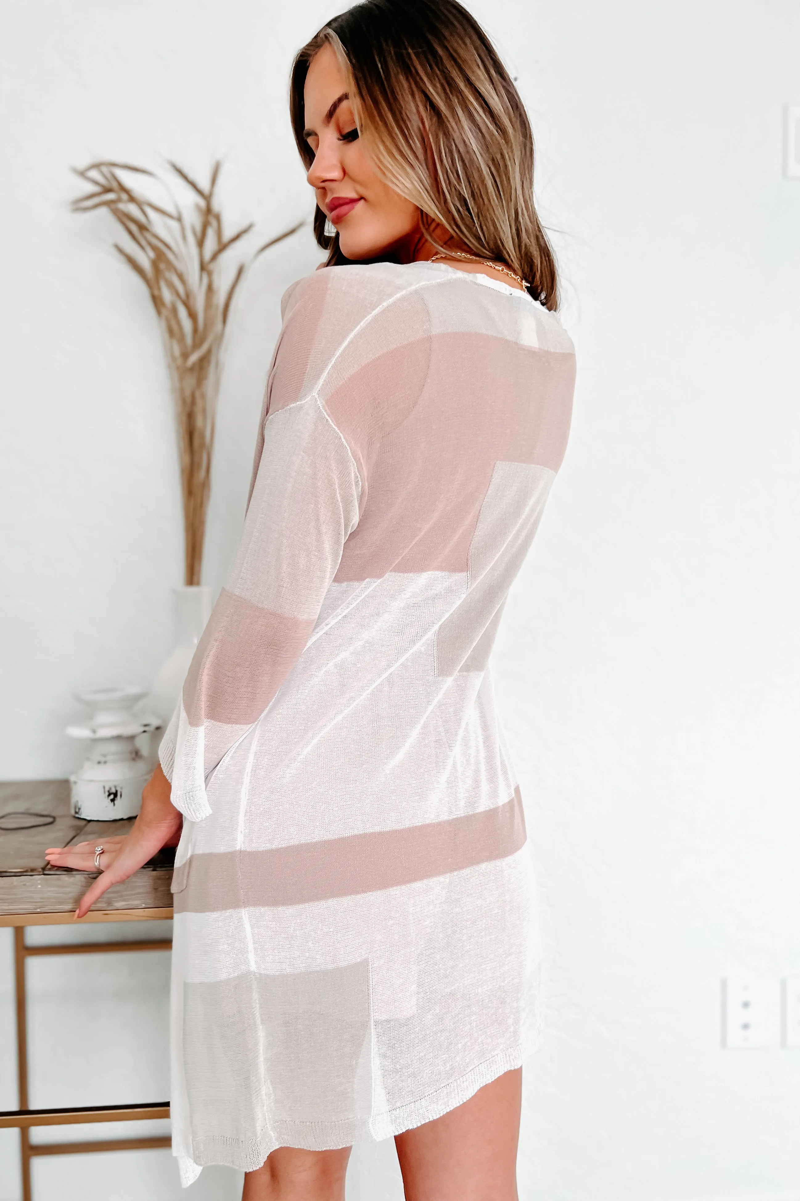 Caught Unaware 3/4 Sleeve Colorblock Cardigan (Light Grey)