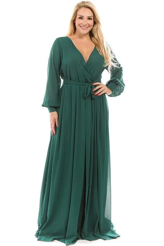CHIFFON MAXI DRESS in Hunter Green