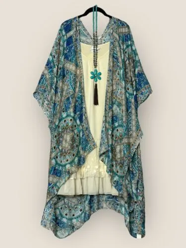 Ciel Teal Moroccan Print BOHO KIMONO