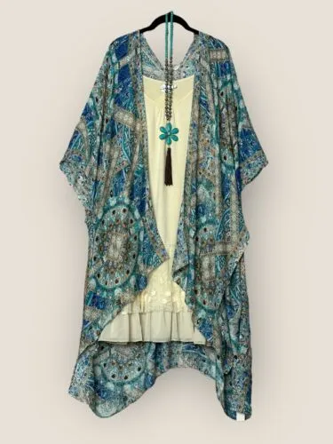 Ciel Teal Moroccan Print BOHO KIMONO