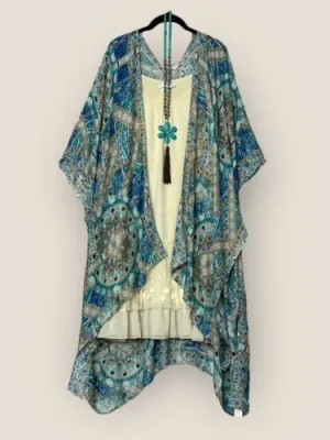 Ciel Teal Moroccan Print BOHO KIMONO