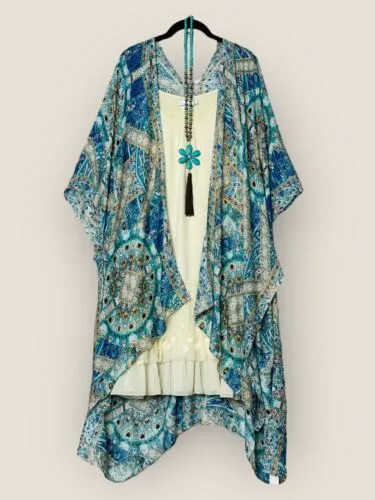 Ciel Teal Moroccan Print BOHO KIMONO
