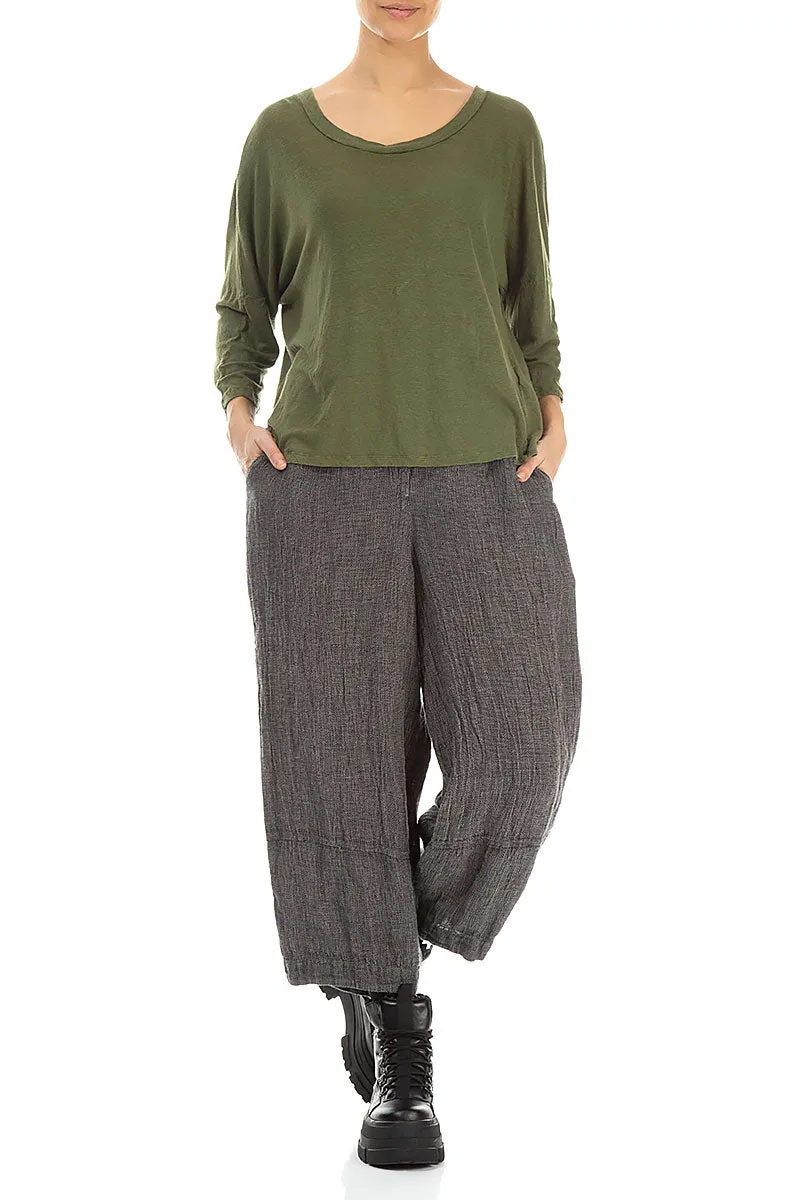 Cropped Loose Silver Sage Mélange Linen Trousers