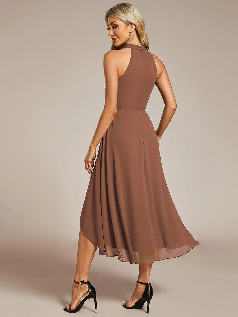 Custom Size Midi A Line Sleeveless Halter Neck Wedding Guest Dress in Chiffon