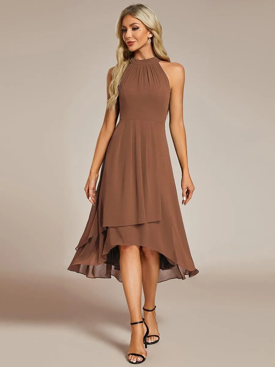 Custom Size Midi A Line Sleeveless Halter Neck Wedding Guest Dress in Chiffon