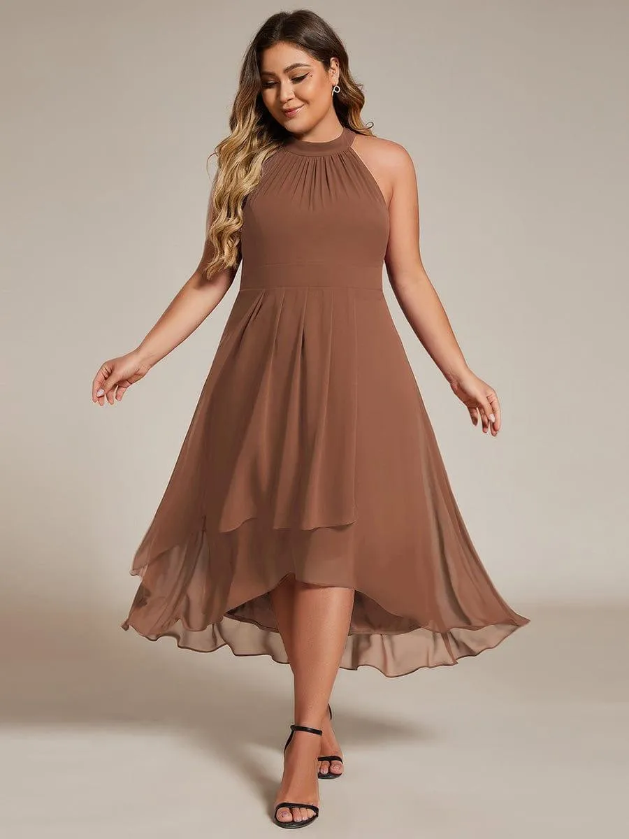 Custom Size Midi A Line Sleeveless Halter Neck Wedding Guest Dress in Chiffon