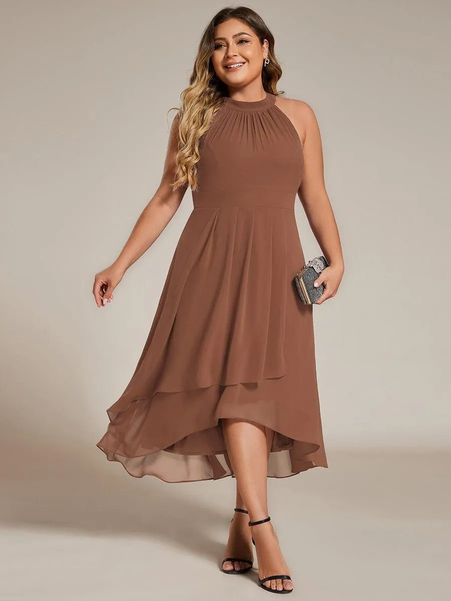 Custom Size Midi A Line Sleeveless Halter Neck Wedding Guest Dress in Chiffon