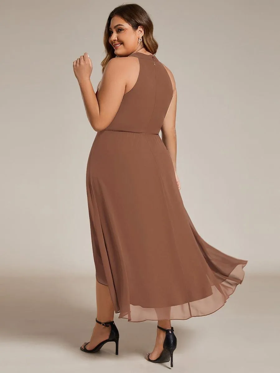 Custom Size Midi A Line Sleeveless Halter Neck Wedding Guest Dress in Chiffon